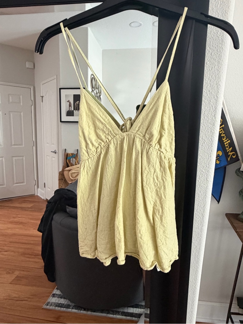 Free People Pale Yellow Spaghetti-Strap Tank